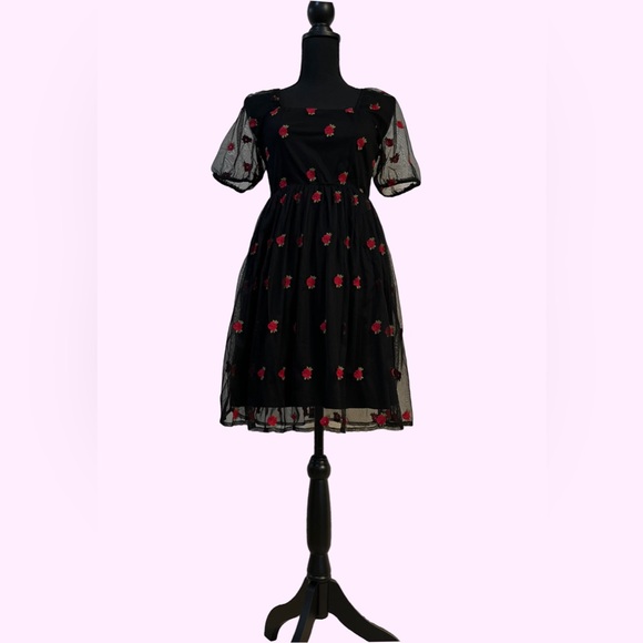 Hot Topic- Cosmic Aura Embroidered Rose Mesh Mini Dress - Picture 3 of 8